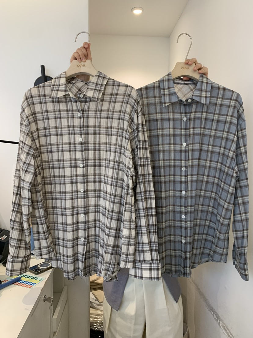 OUVIR直郵韓國代購㊣女裝新品25春夏時尚人氣襯衫蕾絲衫格紋O.V.R/OUVIR襯衫/蕾絲衫