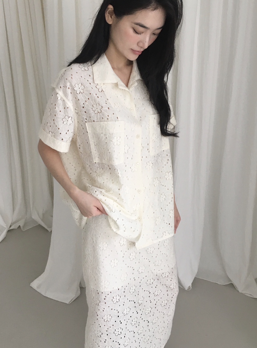 ORDINARYA直郵韓國代購㊣女裝新品時尚人氣熱賣25春夏襯衫蕾絲衫ROESMMOSS襯衫/蕾絲衫