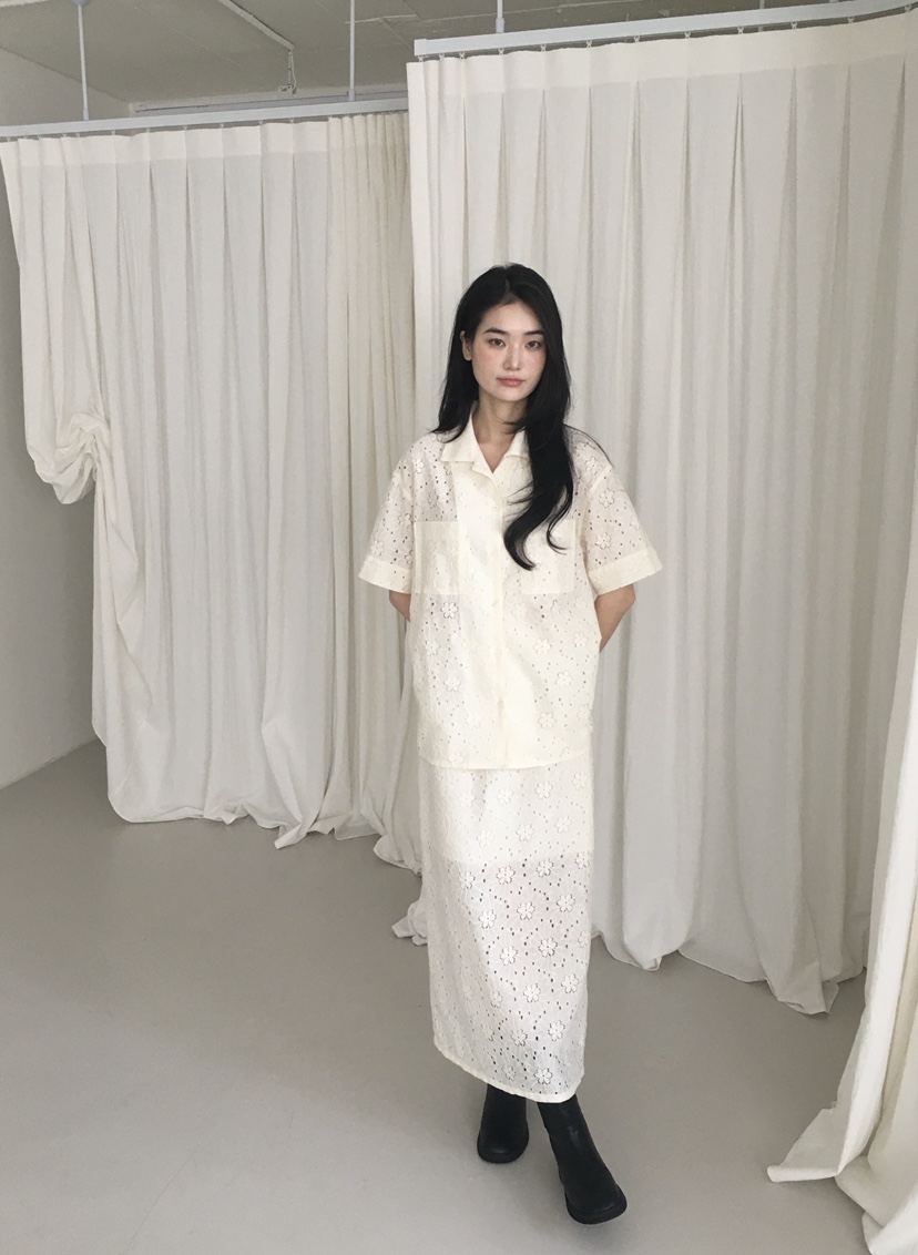 ORDINARYA直郵韓國代購㊣女裝新品時尚人氣熱賣25春夏襯衫蕾絲衫ROESMMOSS襯衫/蕾絲衫