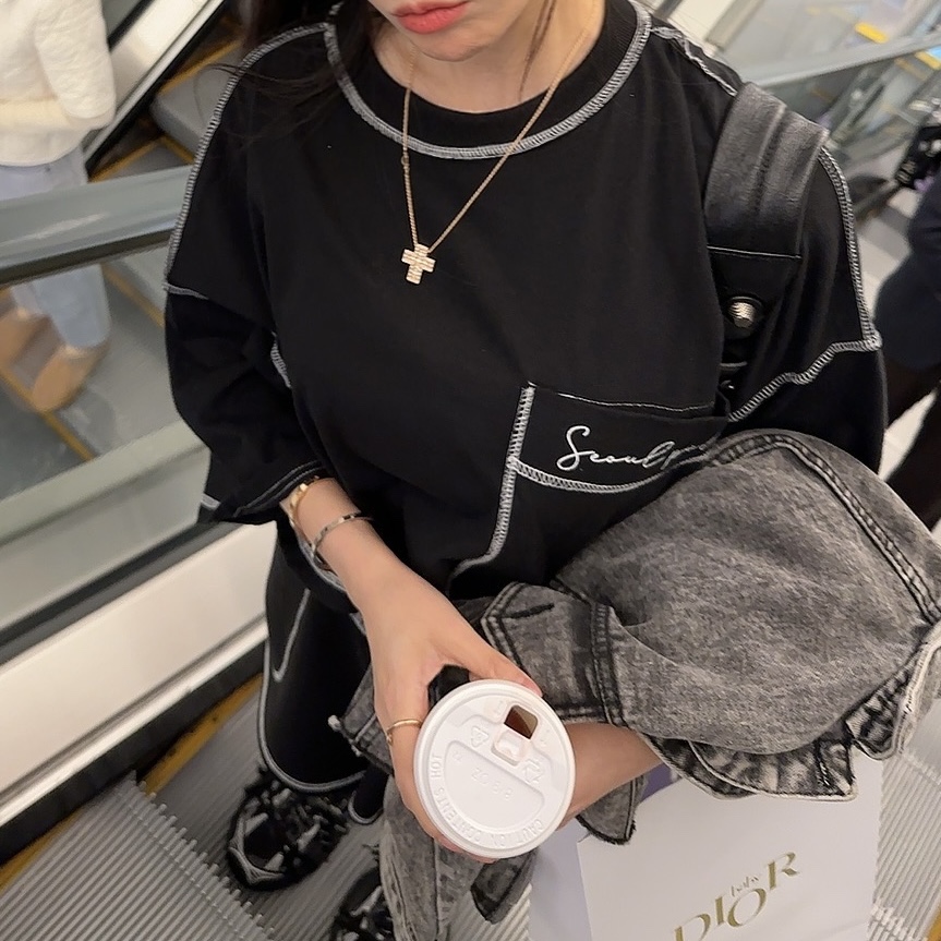 PALETTE-Q東大門代購女士新款25春夏推薦熱賣真品T恤口袋短款PALETTET恤