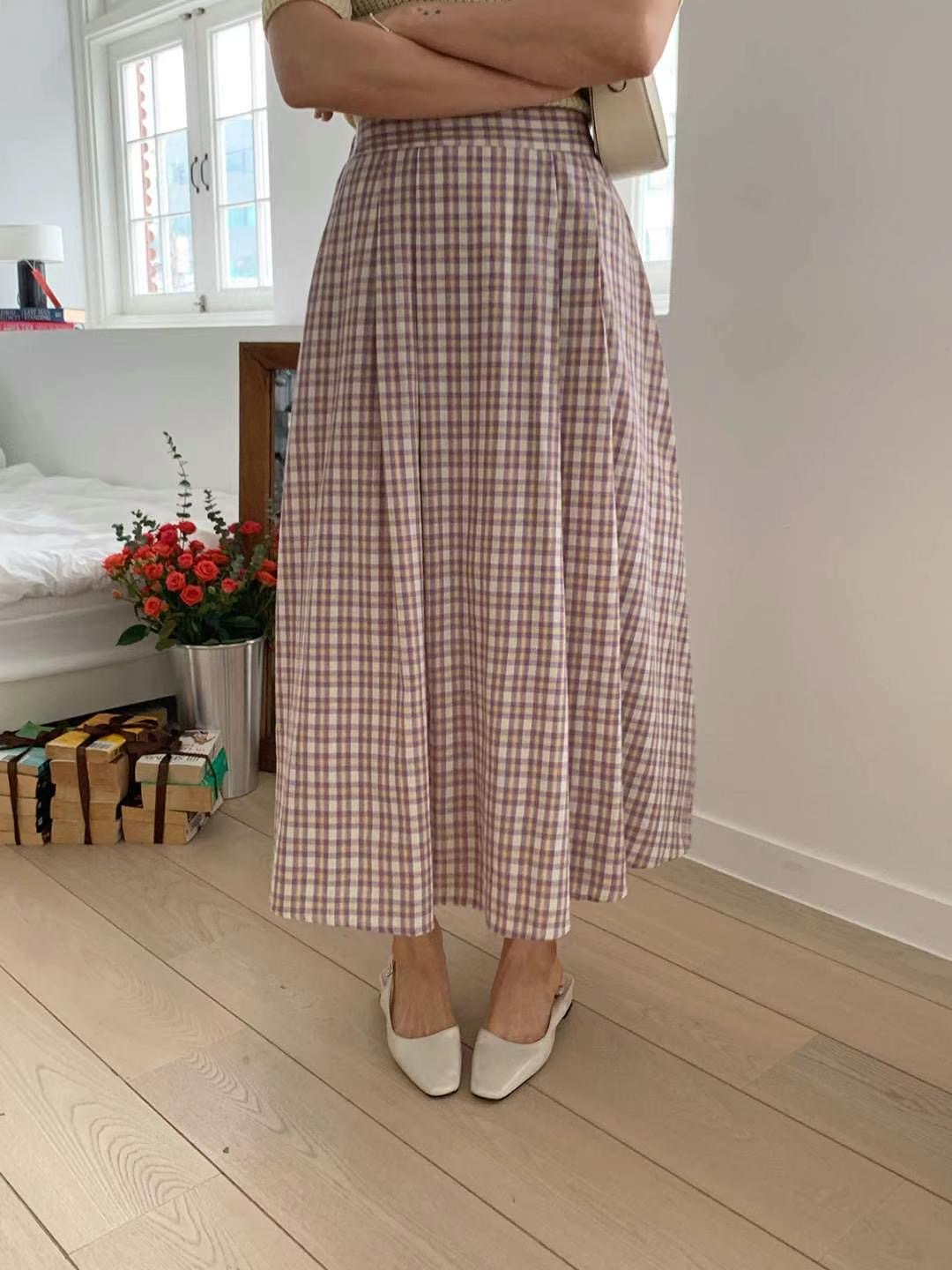 STELLA SKIRT東大門直郵女士新品時尚人氣25春夏職業長裙格紋STELLA SKIRT長裙