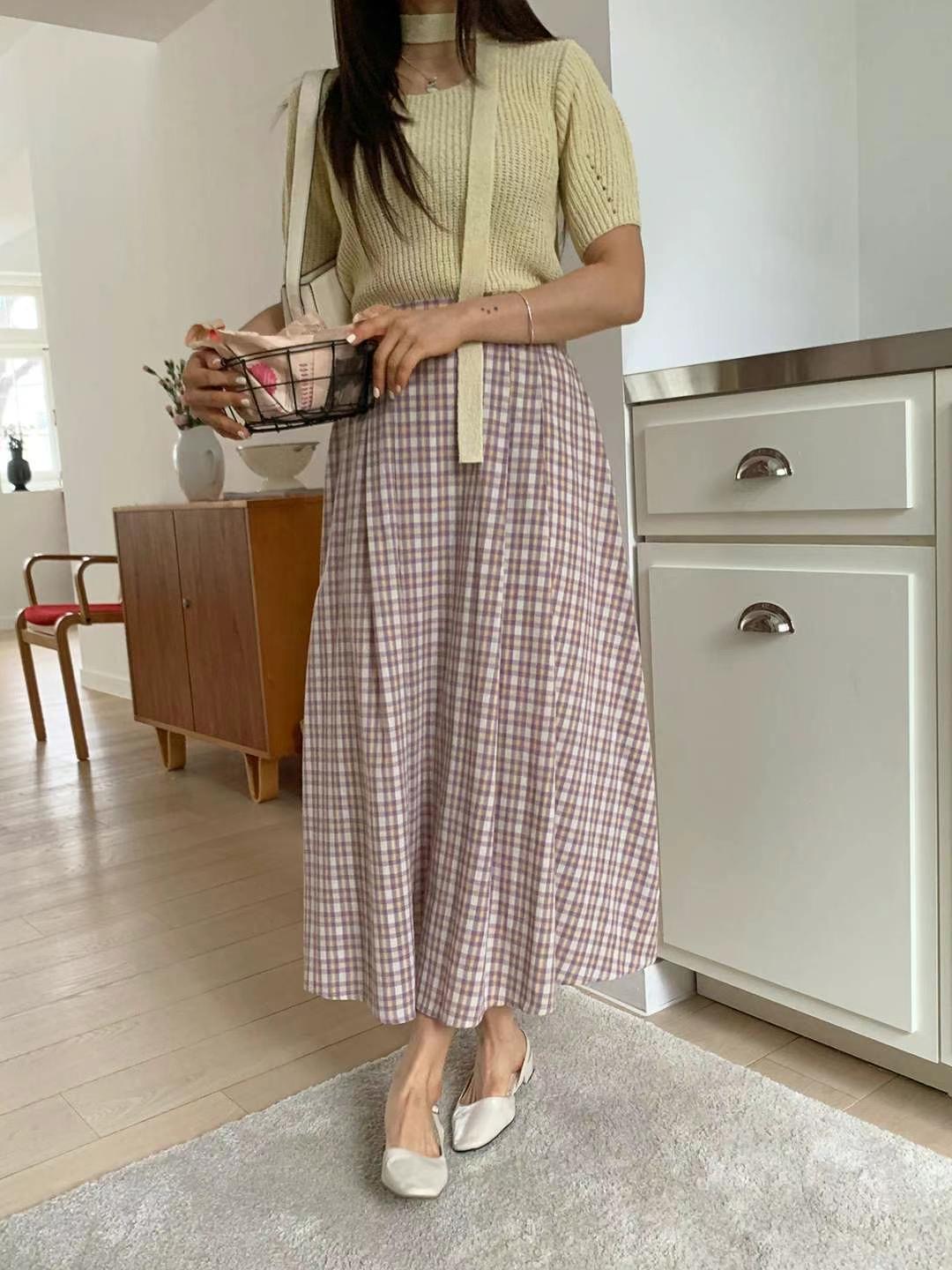 STELLA SKIRT東大門直郵女士新品時尚人氣25春夏職業長裙格紋STELLA SKIRT長裙