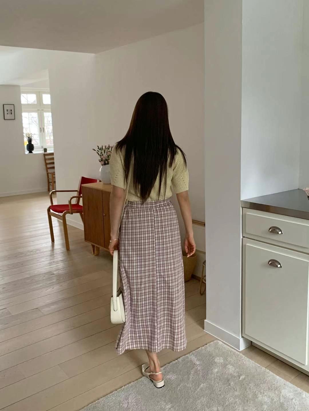 STELLA SKIRT東大門直郵女士新品時尚人氣25春夏職業長裙格紋STELLA SKIRT長裙