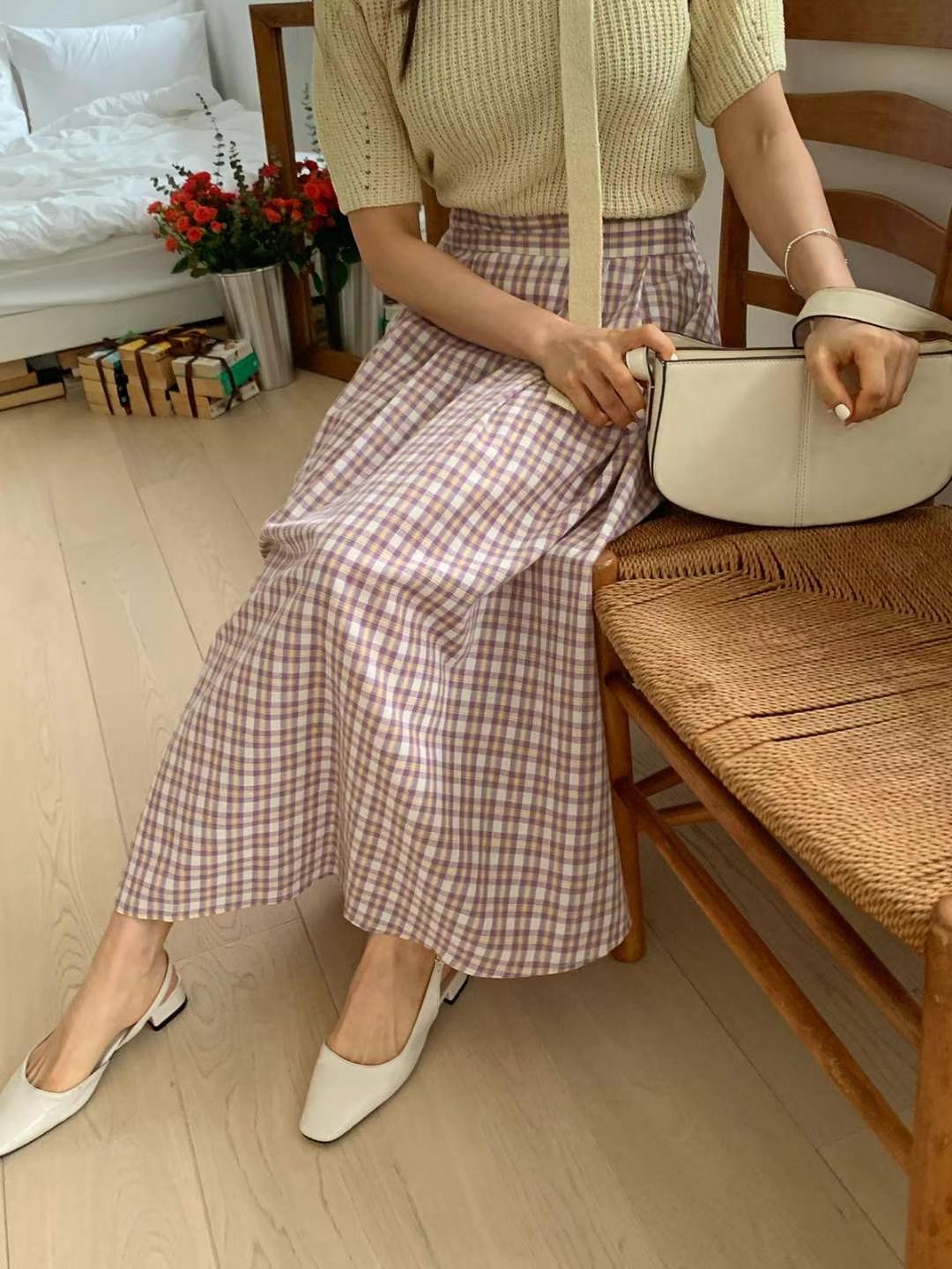 STELLA SKIRT東大門直郵女士新品時尚人氣25春夏職業長裙格紋STELLA SKIRT長裙