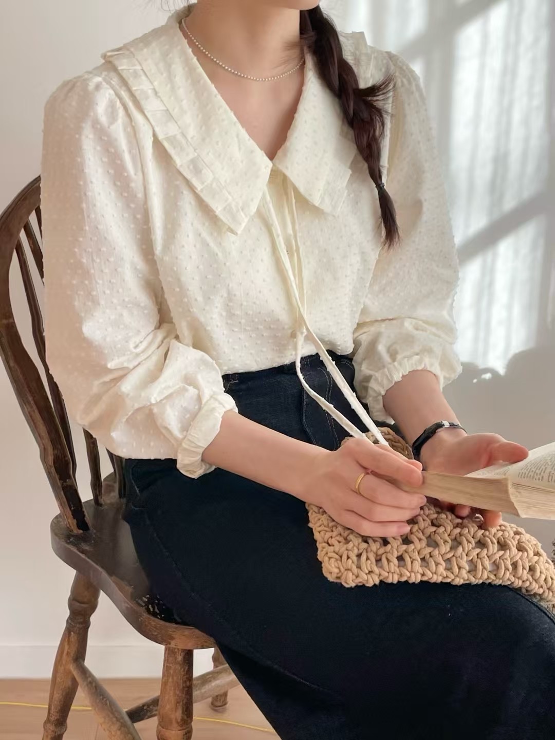 JNE韓國代購女士新款真品休閑職業25春夏推薦時尚襯衫蕾絲衫JNE襯衫/蕾絲衫