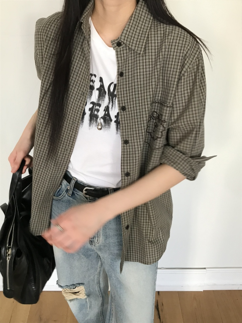 ESCHER東大門代購女裝新品推薦真品休閑職業襯衫蕾絲衫格紋ESCHER襯衫/蕾絲衫