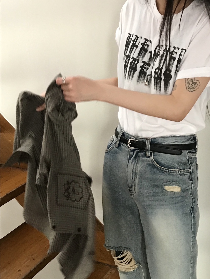ESCHER東大門代購女裝新品推薦真品休閑職業襯衫蕾絲衫格紋ESCHER襯衫/蕾絲衫