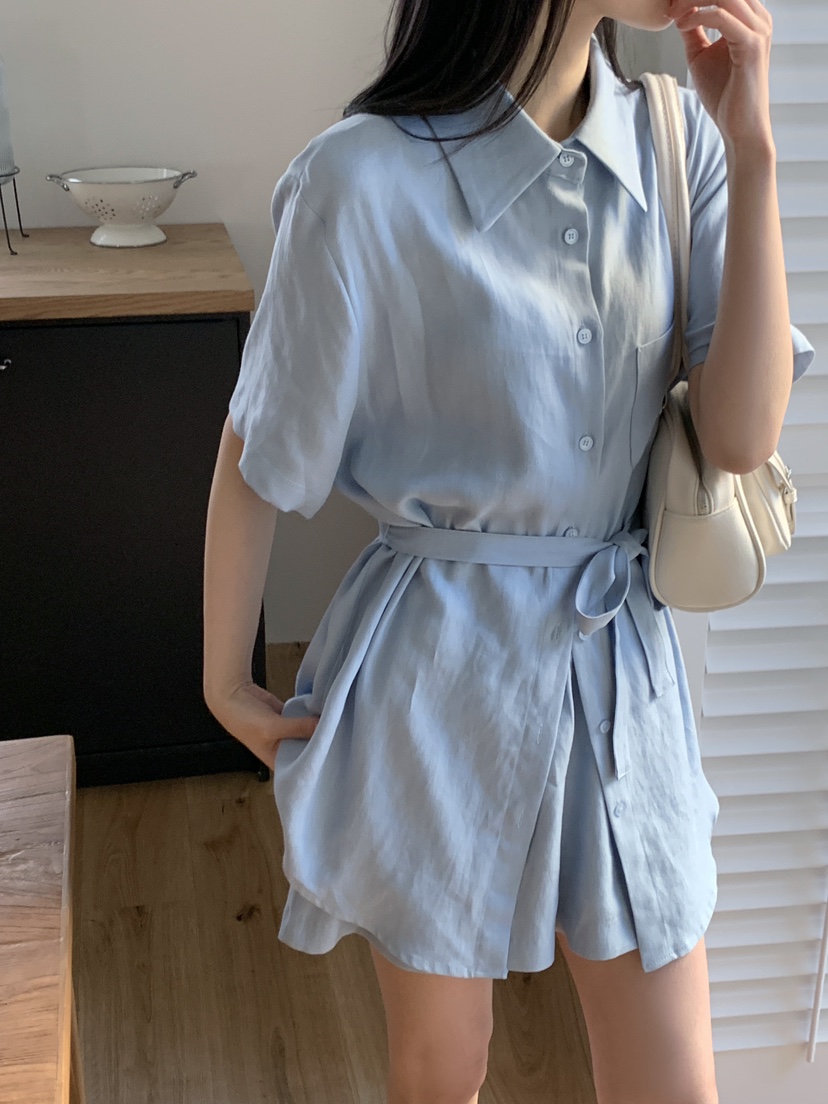 BOUND.A韓國㊣直郵東大門代購女裝新款25春夏套裝含腰帶套裝亞麻BOUND.A套裝