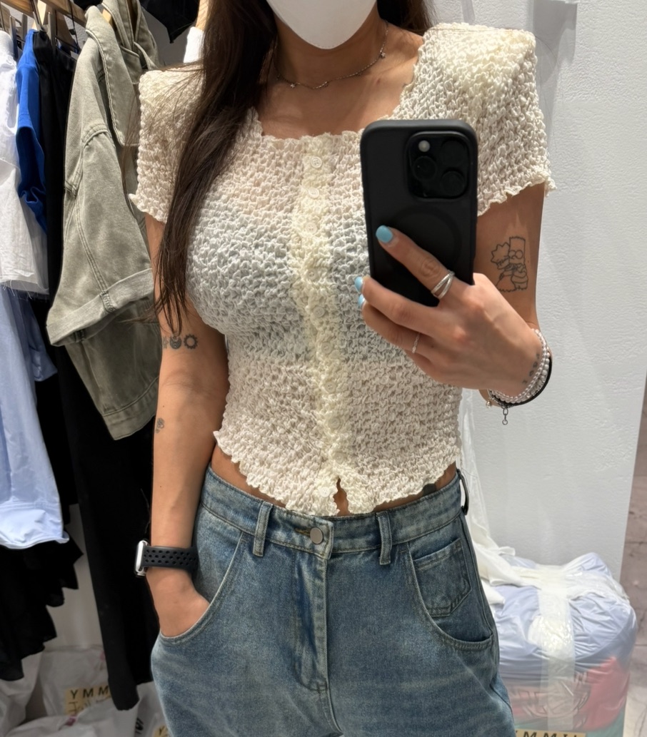 JIMMY韓國直郵㊣女裝新品休閑熱賣25春夏襯衫蕾絲衫不含內搭開衫JIMMY/REMAKE襯衫/蕾絲衫