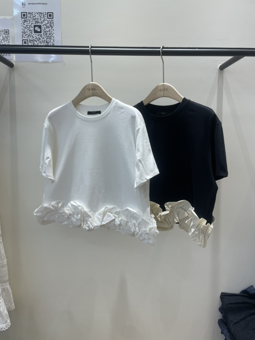 NEOUL韓國直郵㊣東大門實拍女裝新品人氣推薦25春夏熱賣T恤NEOUL/ahin雙領標簽T恤