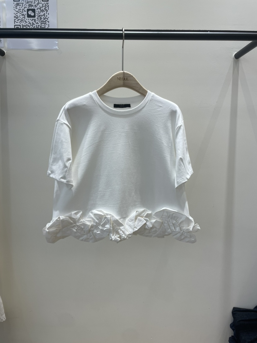 NEOUL韓國直郵㊣東大門實拍女裝新品人氣推薦25春夏熱賣T恤NEOUL/ahin雙領標簽T恤圖色1
