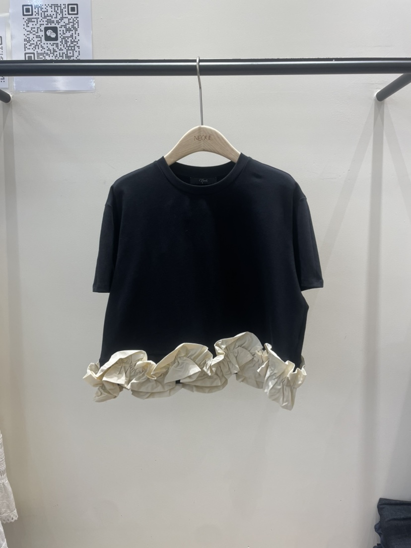 NEOUL韓國直郵㊣東大門實拍女裝新品人氣推薦25春夏熱賣T恤NEOUL/ahin雙領標簽T恤圖色2