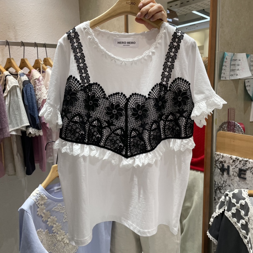 HERO韓國直郵㊣東大門實拍女裝新品25春夏時尚休閑T恤荷葉邊HEROT恤圖色1