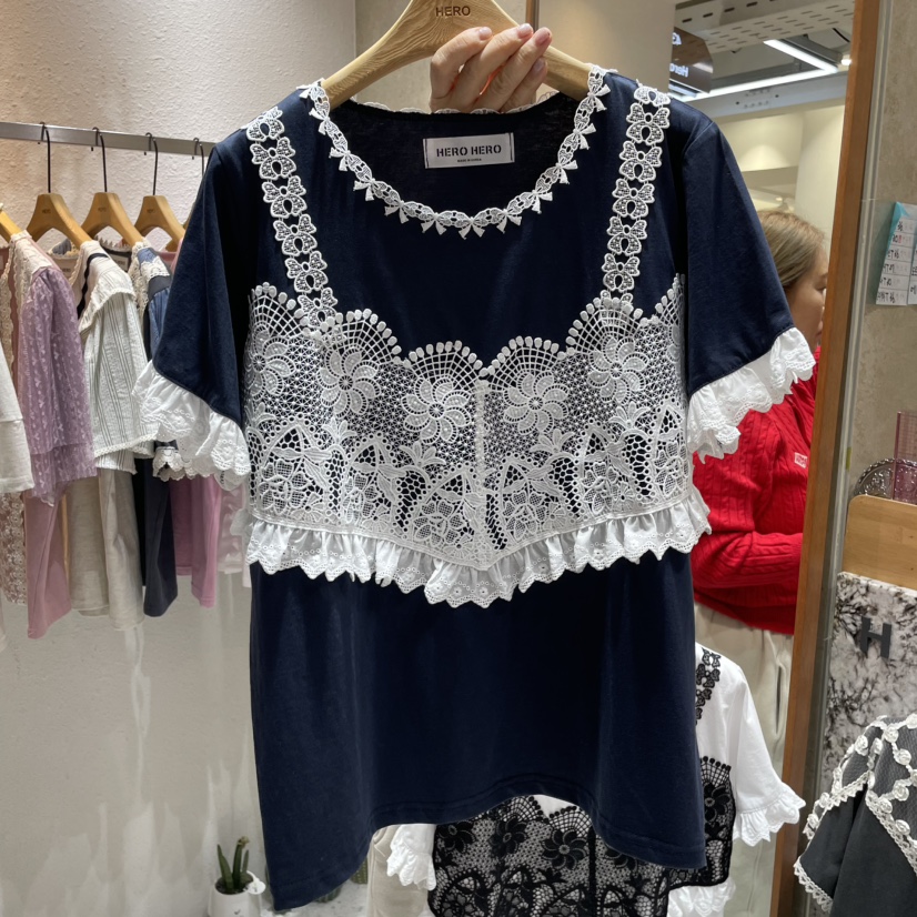 HERO韓國直郵㊣東大門實拍女裝新品25春夏時尚休閑T恤荷葉邊HEROT恤圖色2