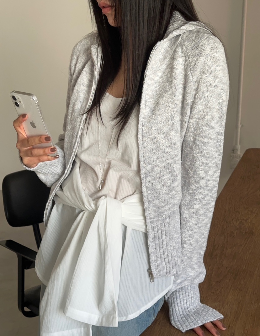 ACME直郵韓國代購㊣女裝新款人氣25春夏休閑針織衫拉鏈兜帽ACME針織衫
