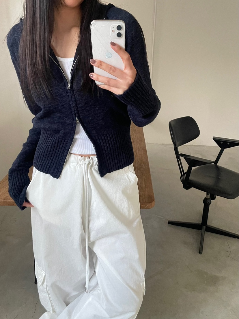 ACME直郵韓國代購㊣女裝新款人氣25春夏休閑針織衫拉鏈兜帽ACME針織衫