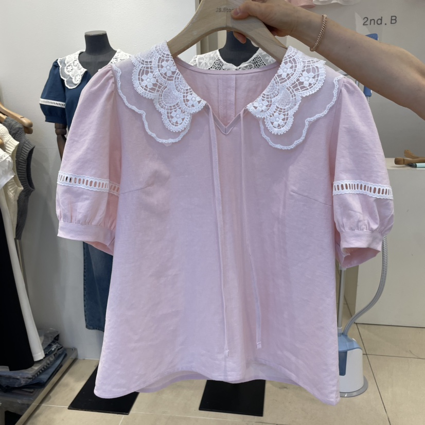 2nd B-S韓國直郵㊣女裝新品熱賣休閑時尚25春夏襯衫蕾絲衫亞麻2nd B-S襯衫/蕾絲衫圖色2