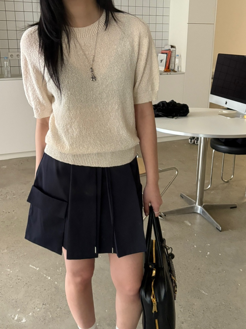 Verbena韓國㊣直郵東大門代購女裝新品時尚人氣25春夏針織衫亞麻Verbena針織衫