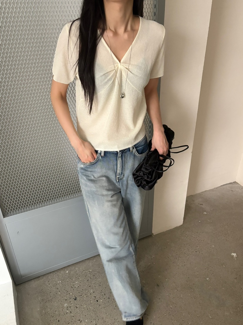Verbena韓國直郵㊣女裝新品休閑人氣熱賣時尚25春夏T恤蝴蝶結VerbenaT恤