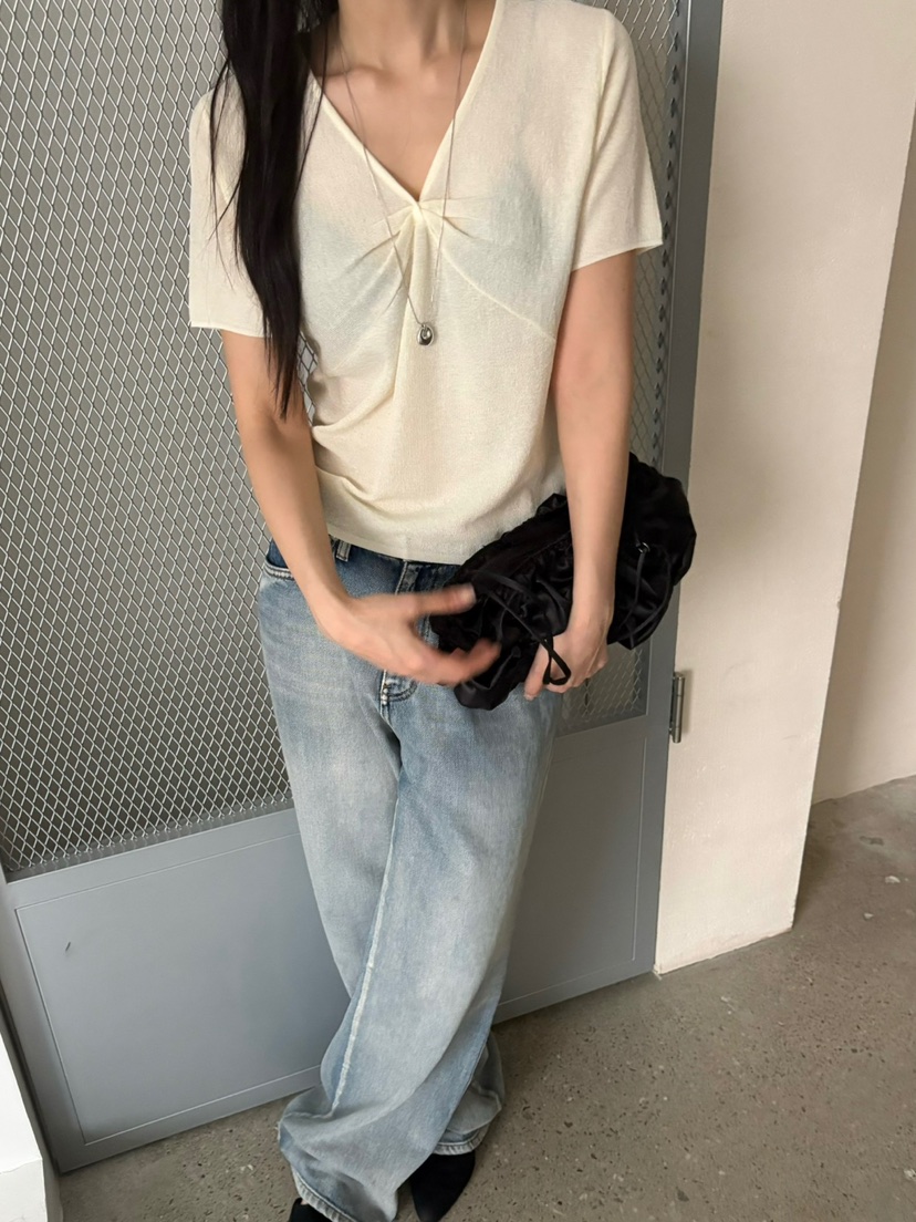 Verbena韓國直郵㊣女裝新品休閑人氣熱賣時尚25春夏T恤蝴蝶結VerbenaT恤