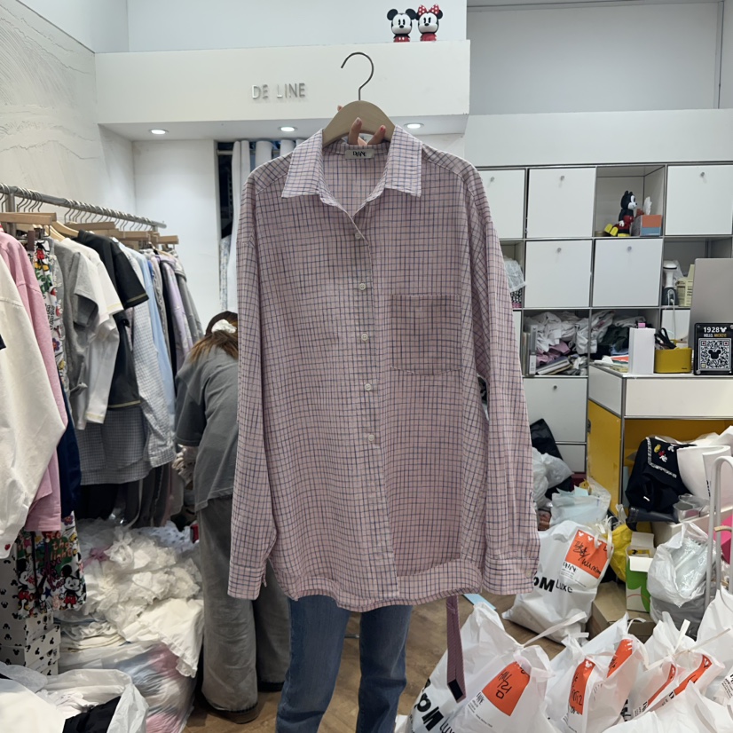 DE LINE韓國直郵㊣女裝新款人氣25春夏熱賣襯衫蕾絲衫格紋DE LINE襯衫/蕾絲衫圖色3