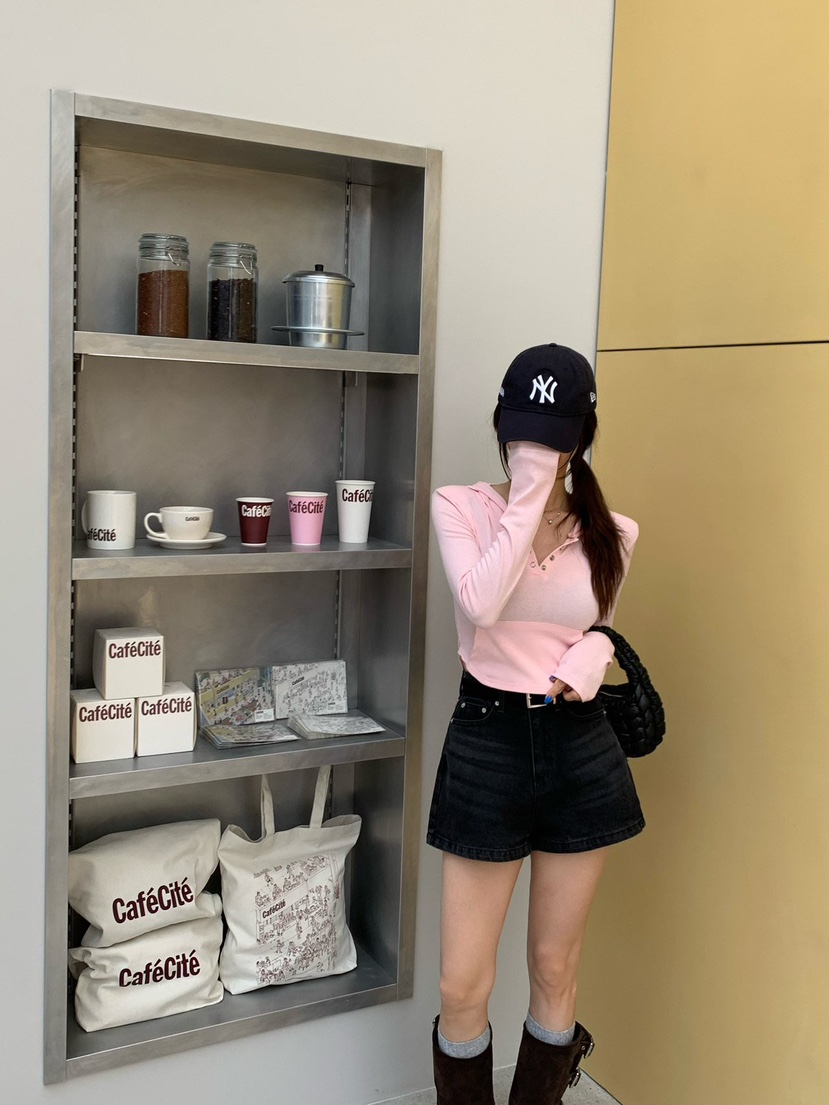 REVE CITE-L直郵韓國代購㊣女裝新品25春夏長袖T恤連帽衫修身REVE CITE長袖T恤