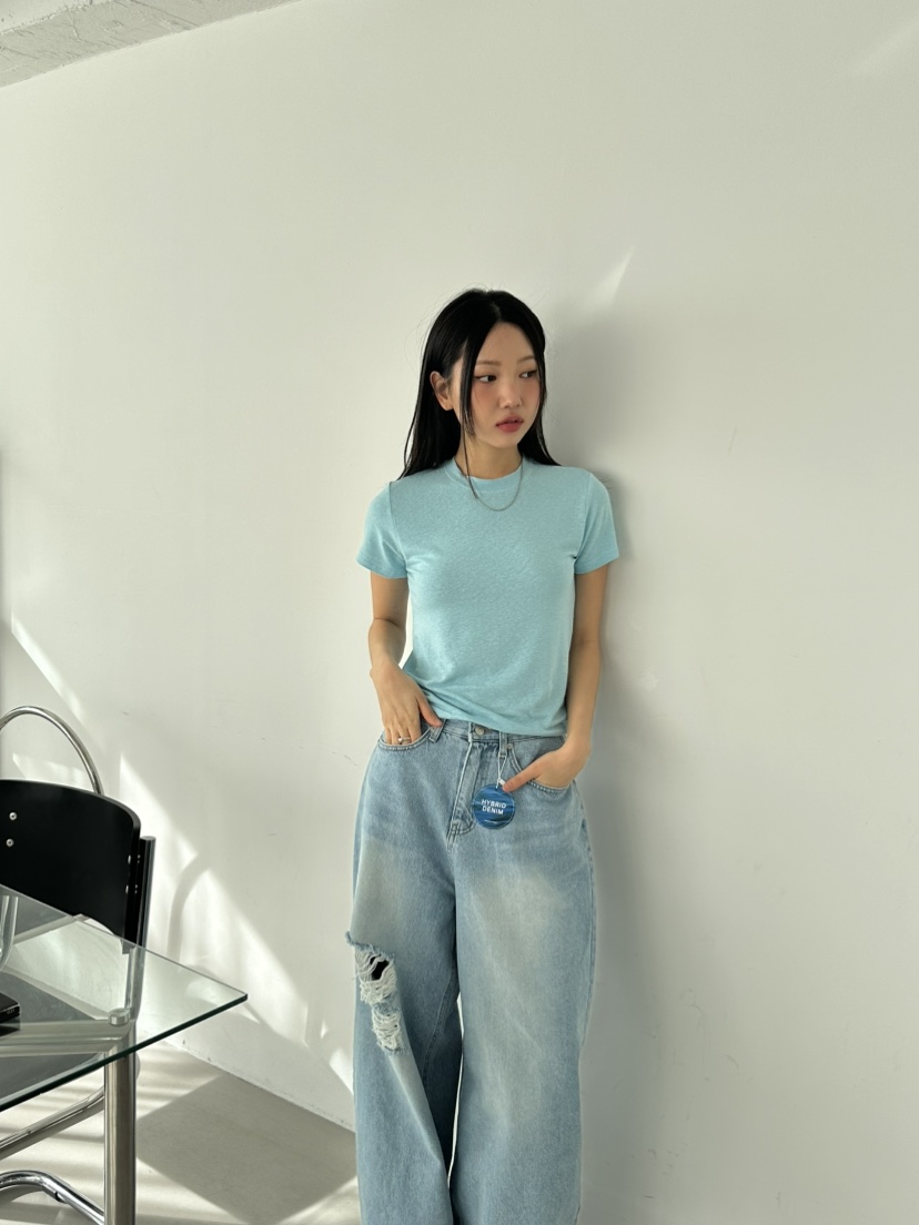 I MFACT韓國直郵㊣女裝新品人氣休閑熱賣推薦25春夏T恤亞麻I MFACTT恤