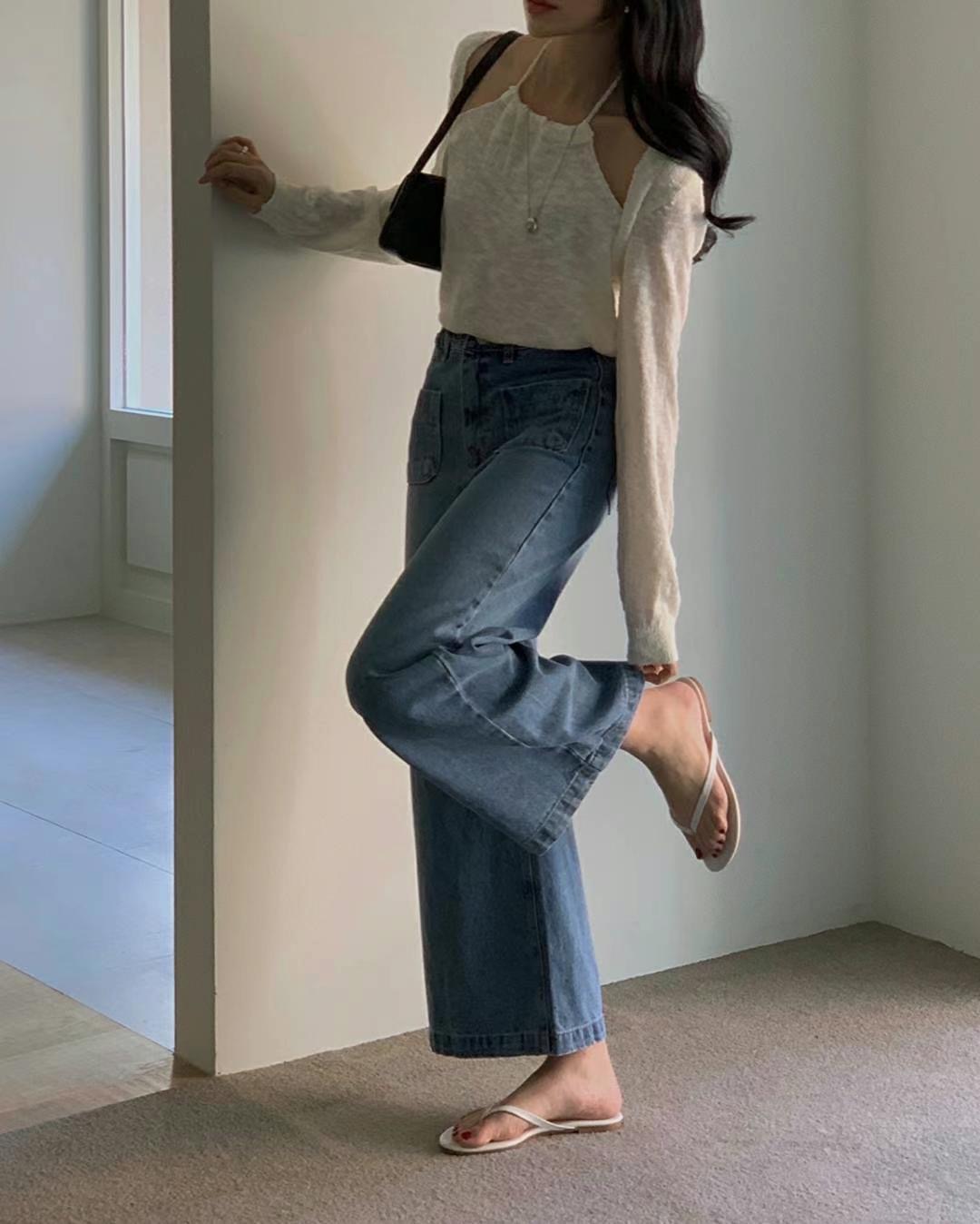 BEE韓國直郵㊣東大門實拍女裝新品推薦人氣休閑時尚熱賣牛仔褲BEE牛仔褲