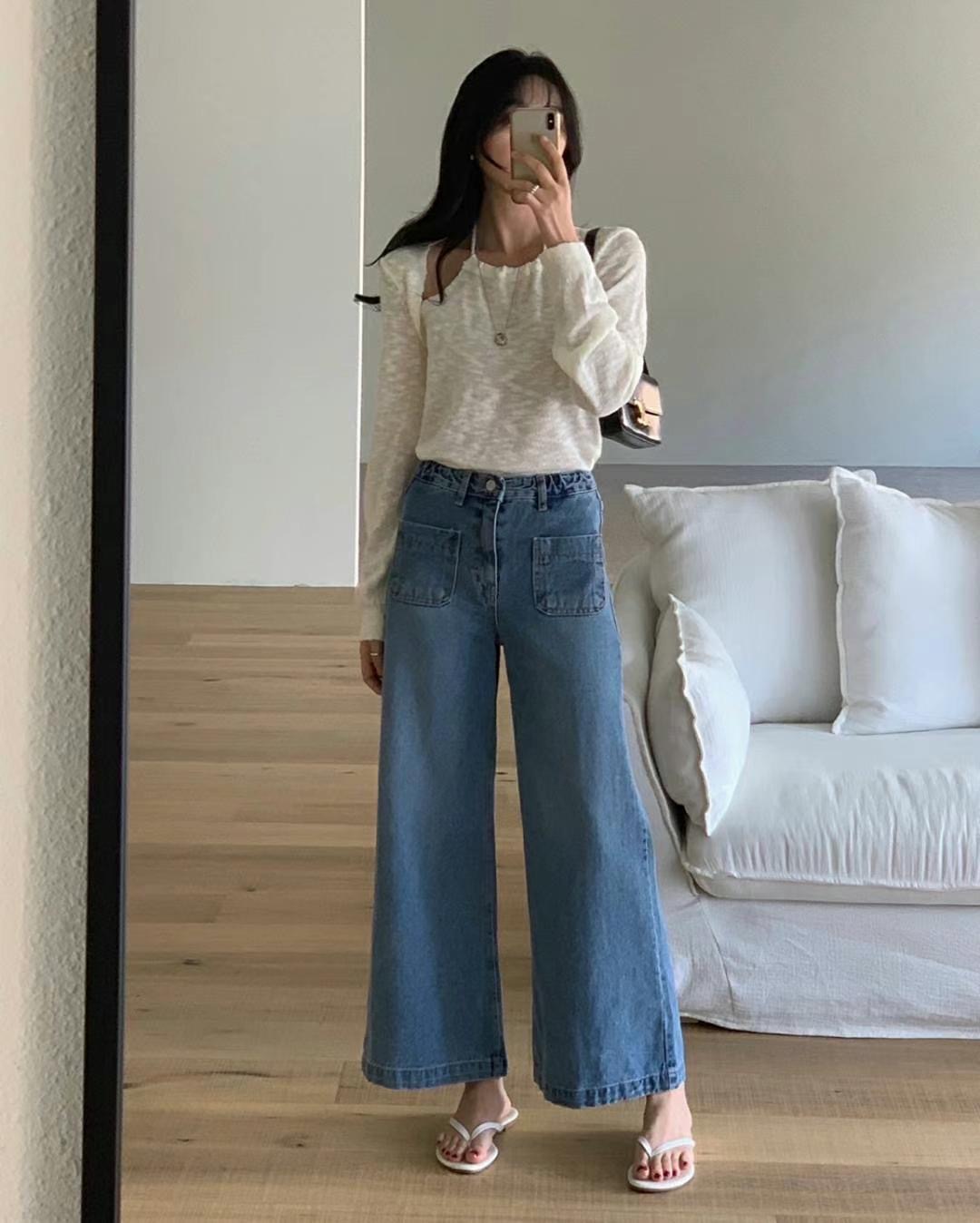 BEE韓國直郵㊣東大門實拍女裝新品推薦人氣休閑時尚熱賣牛仔褲BEE牛仔褲