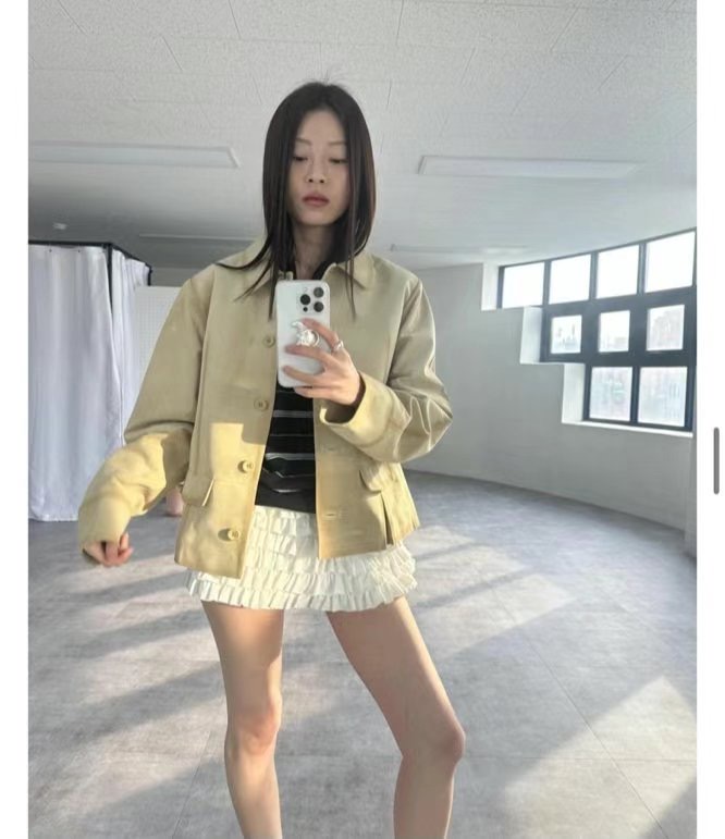 FLAT韓國直郵㊣女裝新品時尚熱賣休閑25春夏推薦人氣夾克麂皮FLAT夾克