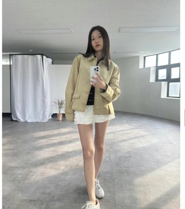 FLAT韓國直郵㊣女裝新品時尚熱賣休閑25春夏推薦人氣夾克麂皮FLAT夾克