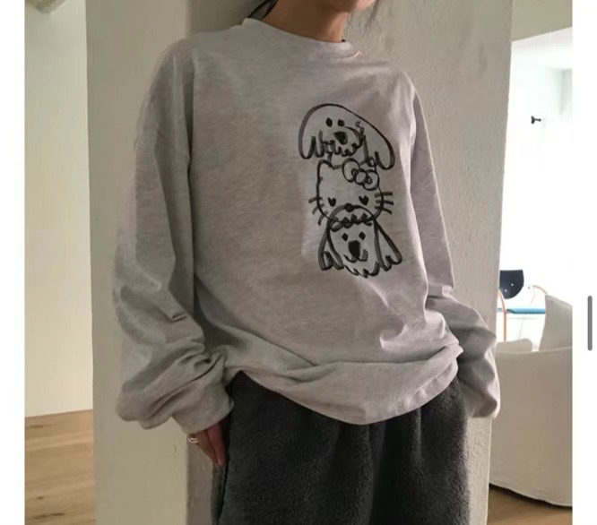 FLAT韓國㊣直郵東大門代購女裝新品休閑時尚人氣推薦長袖T恤FLAT長袖T恤圖色2