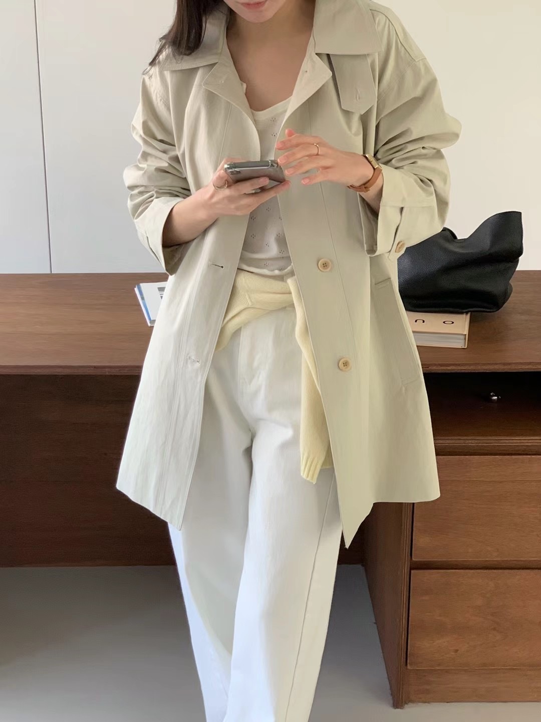 AN STAND韓國直郵㊣東大門實拍女裝新品人氣時尚熱賣長款風衣AN STAND-2件起長款風衣