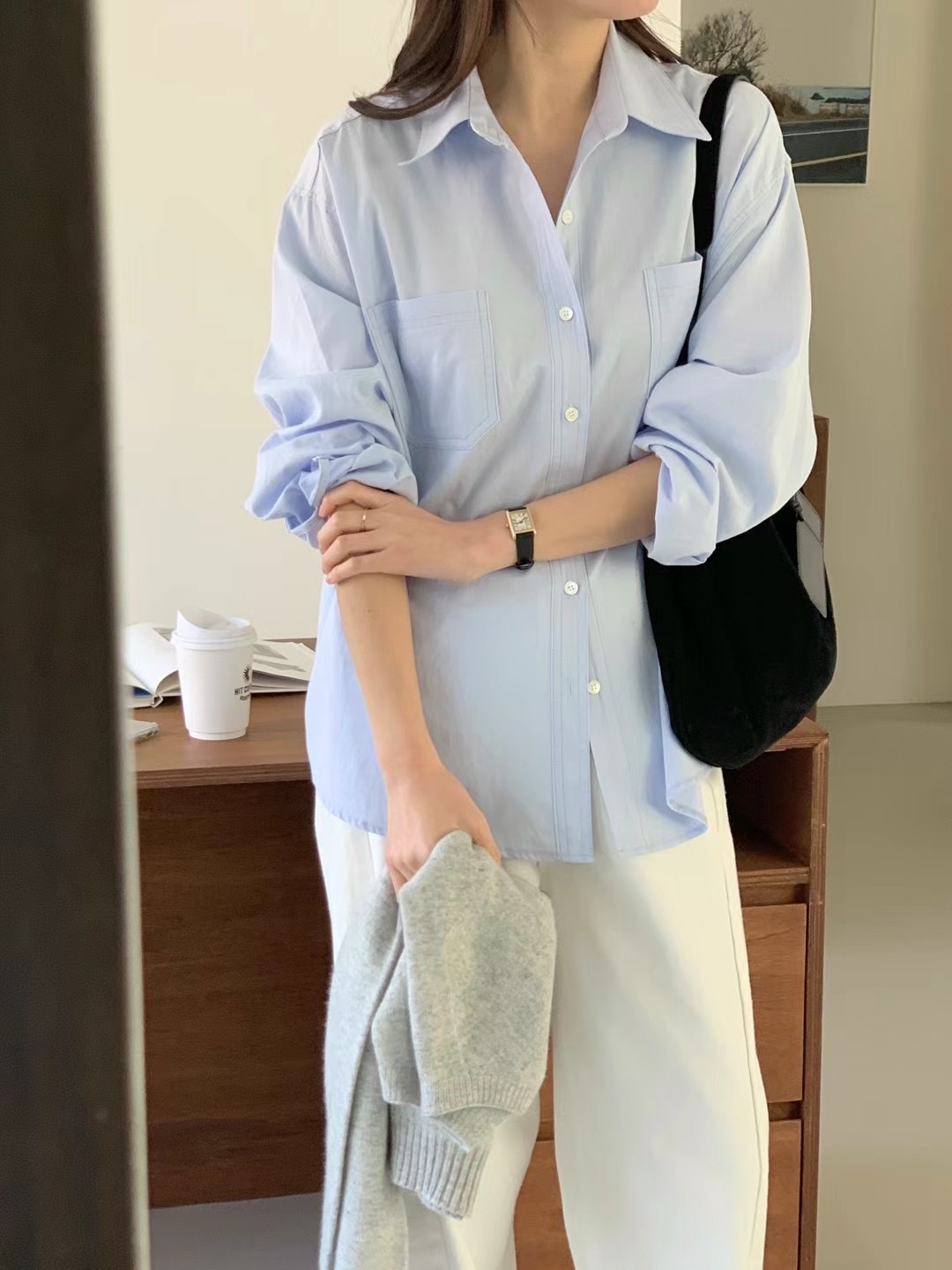 AN STAND直郵韓國代購㊣女裝新款休閑時尚25春夏襯衫蕾絲衫AN STAND-2件起襯衫/蕾絲衫