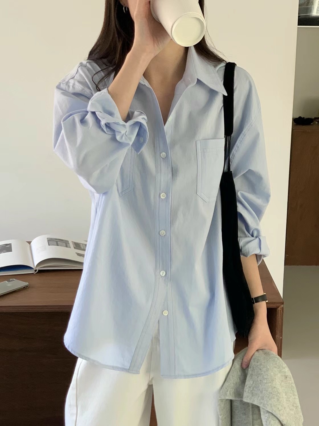 AN STAND直郵韓國代購㊣女裝新款休閑時尚25春夏襯衫蕾絲衫AN STAND-2件起襯衫/蕾絲衫