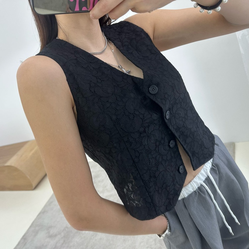 SOUIT直郵韓國代購㊣女裝新款休閑熱賣25春夏時尚推薦馬甲蕾絲SOUIT by mabel-L馬甲