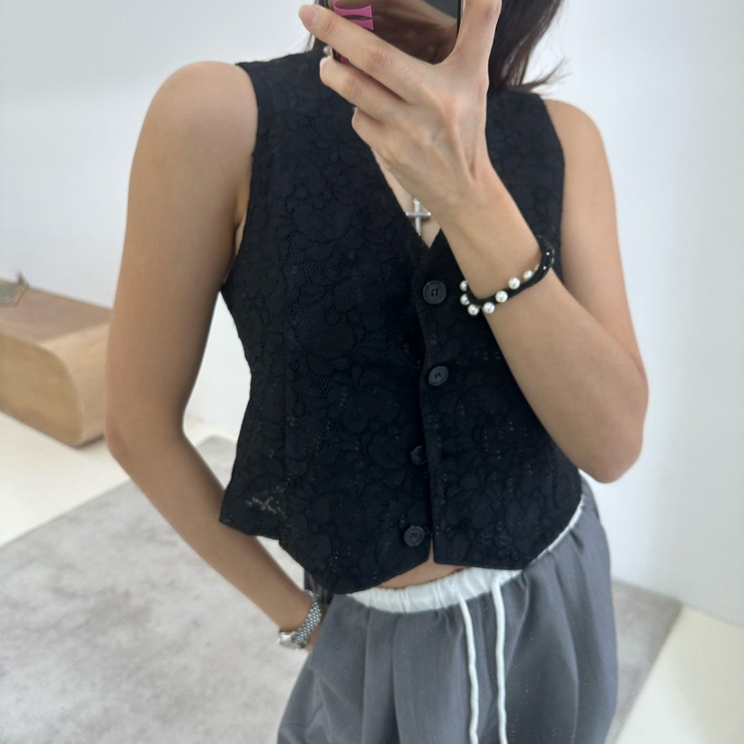 SOUIT直郵韓國代購㊣女裝新款休閑熱賣25春夏時尚推薦馬甲蕾絲SOUIT by mabel-L馬甲