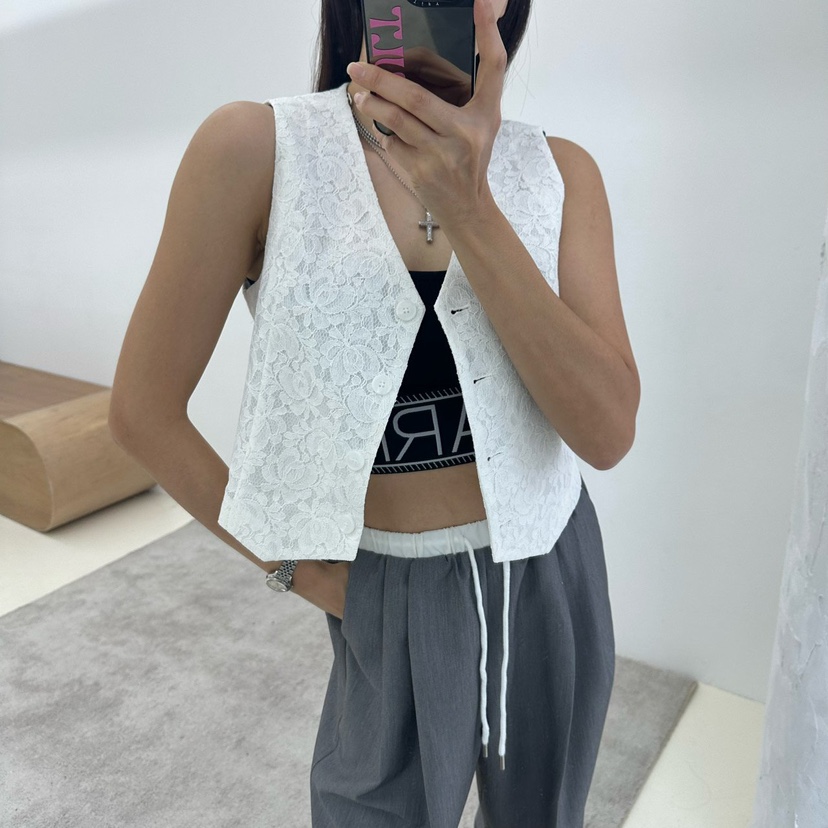 SOUIT直郵韓國代購㊣女裝新款休閑熱賣25春夏時尚推薦馬甲蕾絲SOUIT by mabel-L馬甲