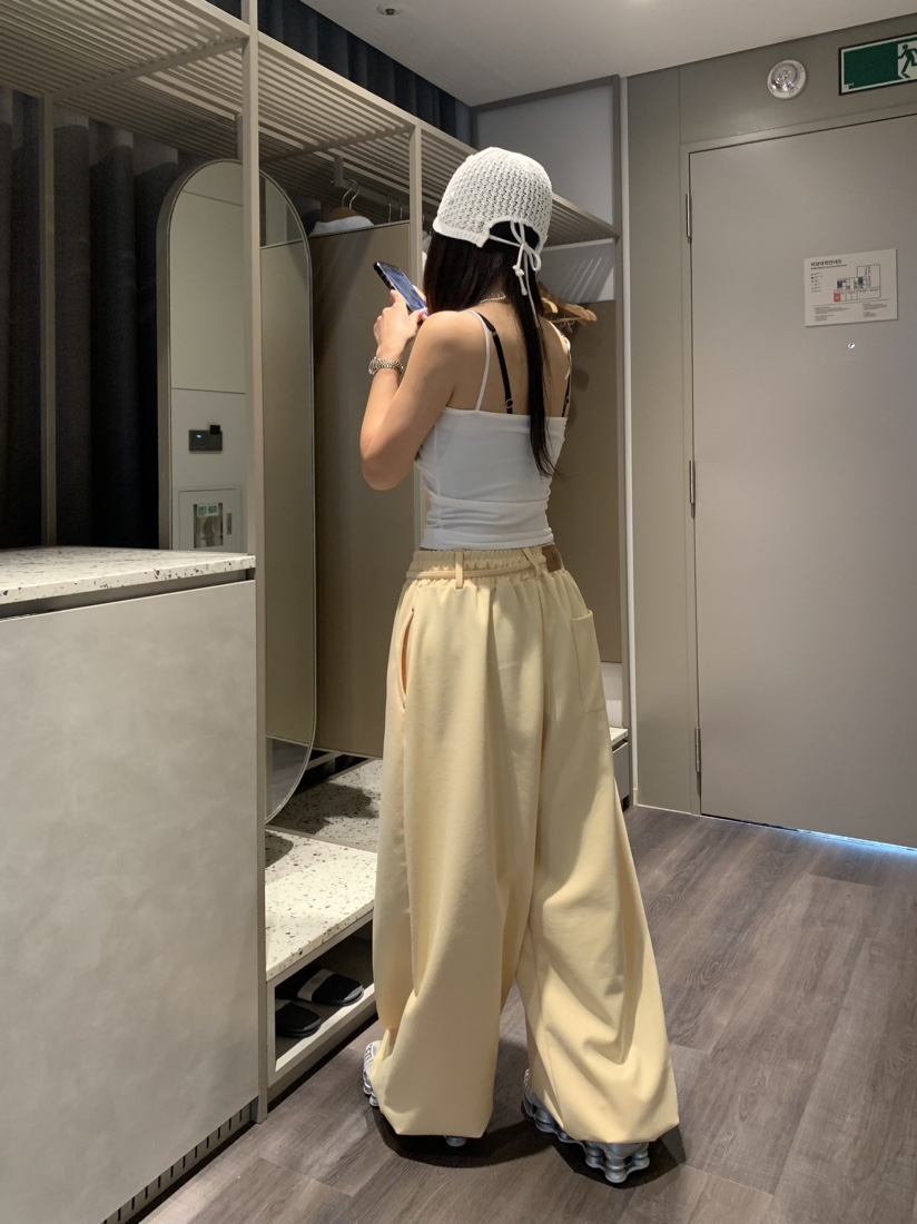 BADCALM直郵韓國代購㊣女裝新款時尚休閑推薦25春夏休閑褲腰帶BADCALM休閑褲