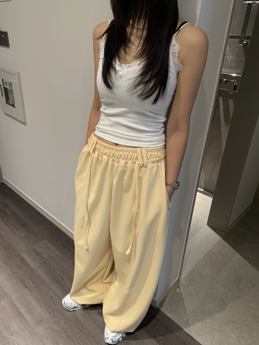BADCALM直郵韓國代購㊣女裝新款時尚休閑推薦25春夏休閑褲腰帶BADCALM休閑褲