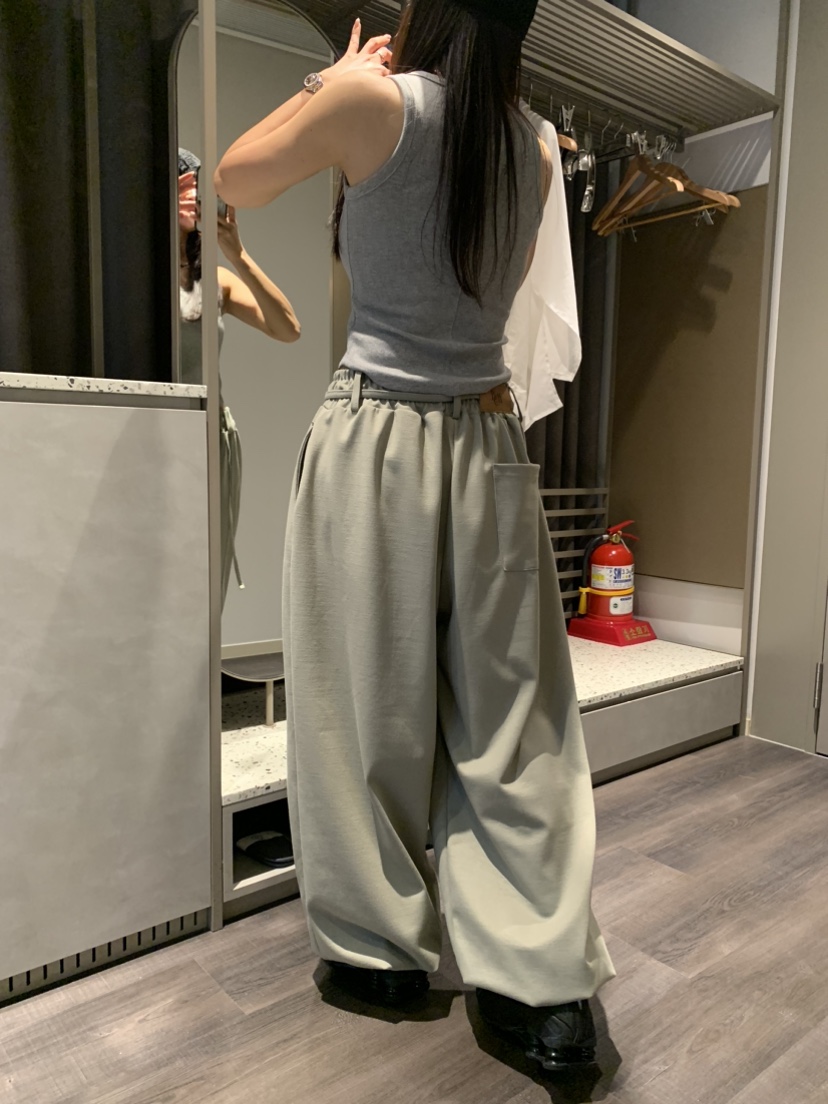 BADCALM直郵韓國代購㊣女裝新款時尚休閑推薦25春夏休閑褲腰帶BADCALM休閑褲