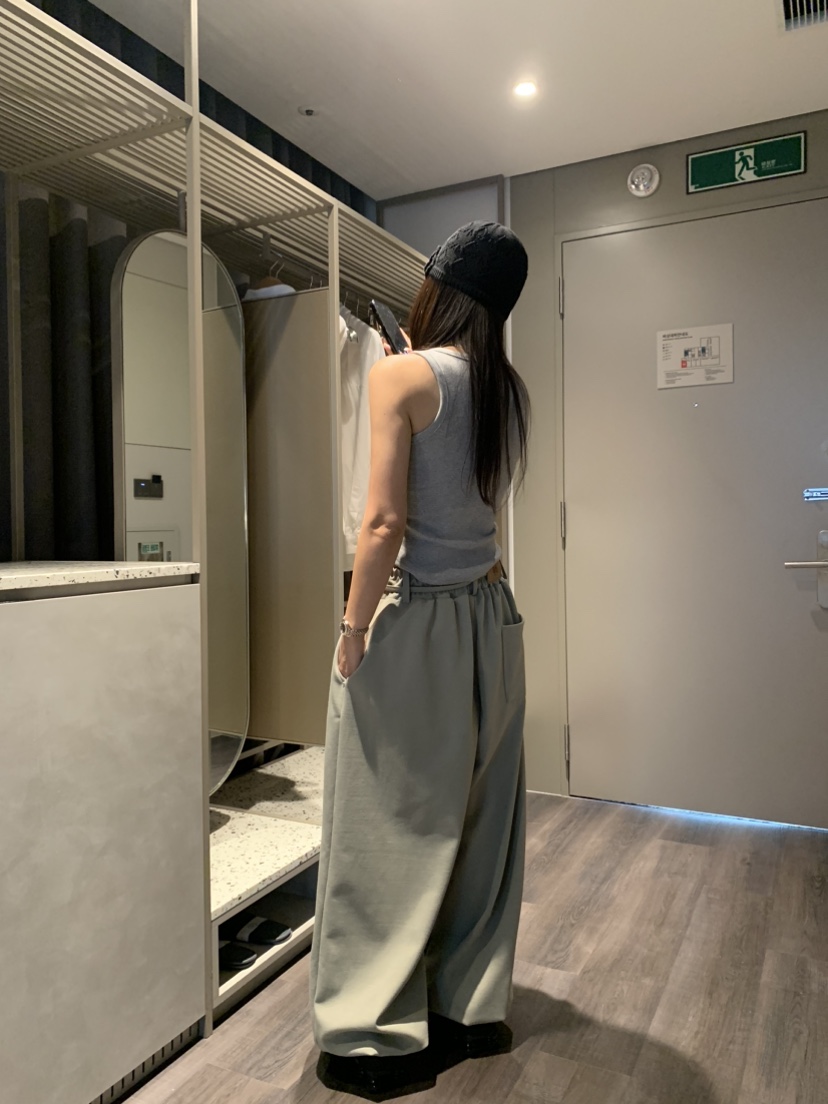 BADCALM直郵韓國代購㊣女裝新款時尚休閑推薦25春夏休閑褲腰帶BADCALM休閑褲