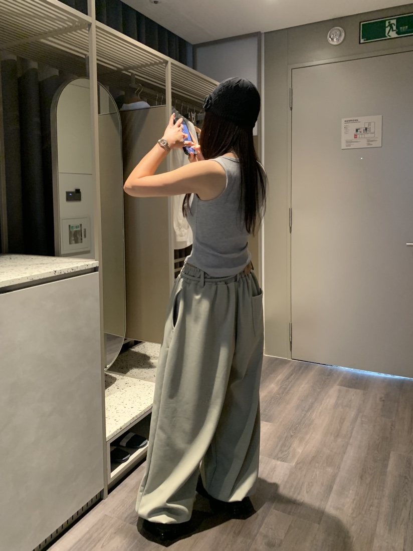 BADCALM直郵韓國代購㊣女裝新款時尚休閑推薦25春夏休閑褲腰帶BADCALM休閑褲