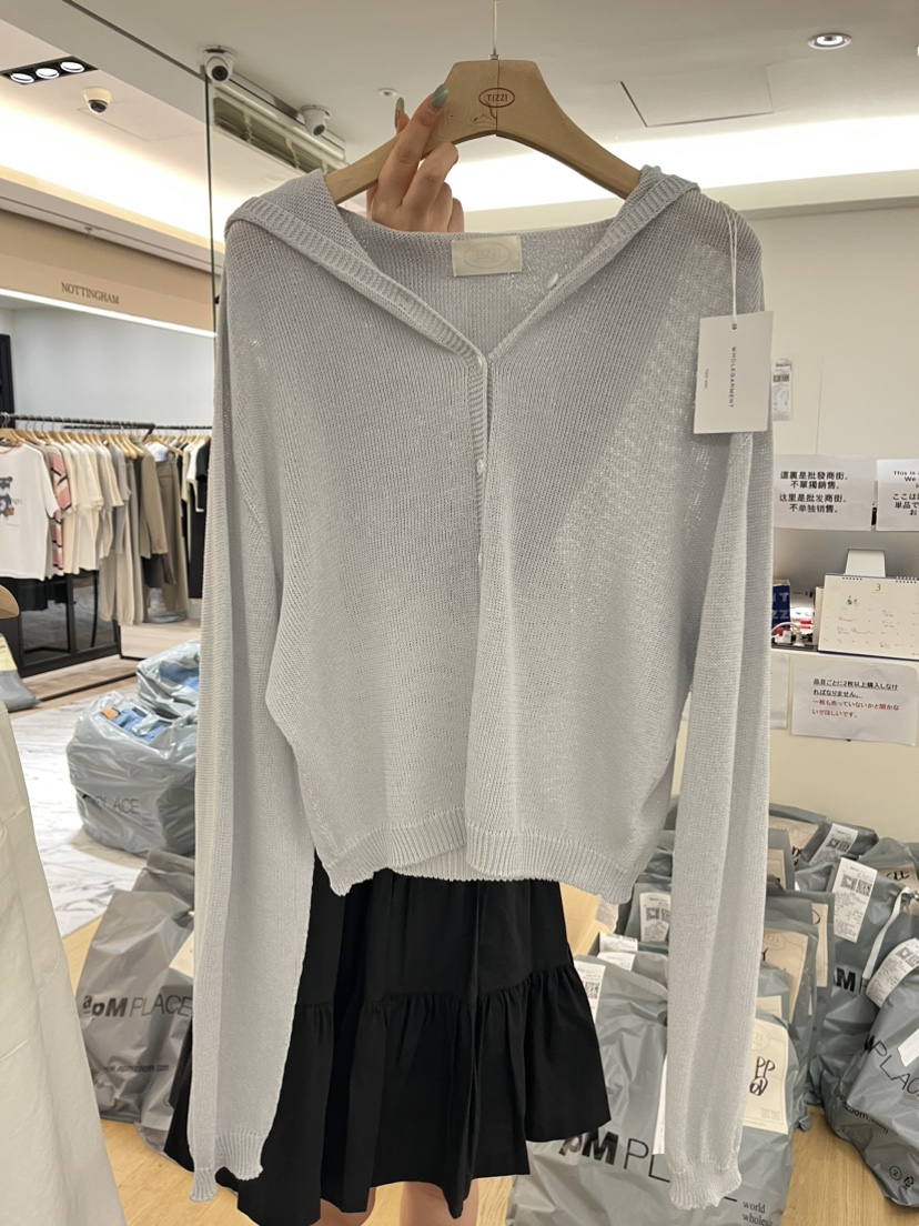 TIZZI韓國㊣直郵東大門代購女裝新品時尚針織衫破洞兜帽亞麻TIZZI針織衫