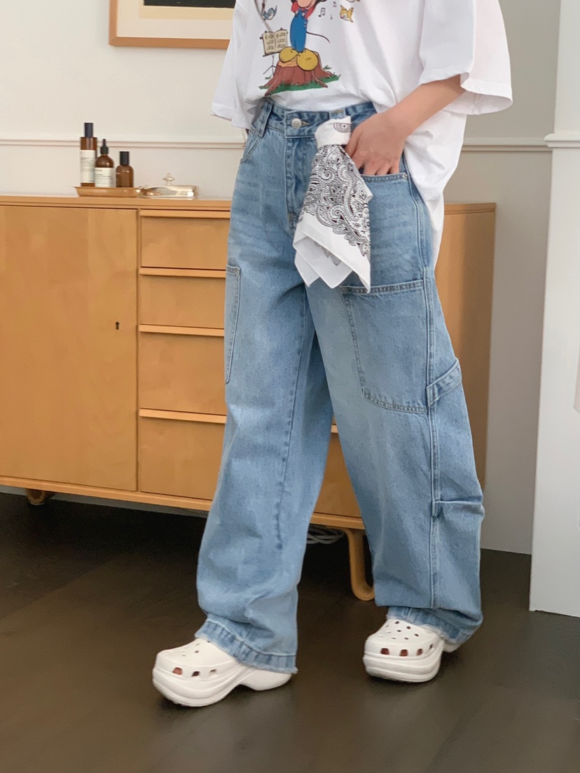 JKICHI韓國直郵㊣東大門實拍女裝新款休閑時尚人氣推薦牛仔褲JKICHI牛仔褲