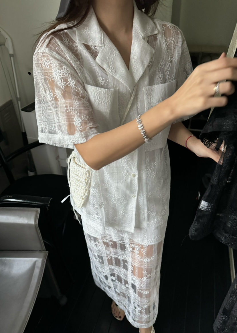 OUPPT直郵韓國代購㊣女裝新款25春夏時尚熱賣休閑襯衫蕾絲衫OUPPT襯衫/蕾絲衫