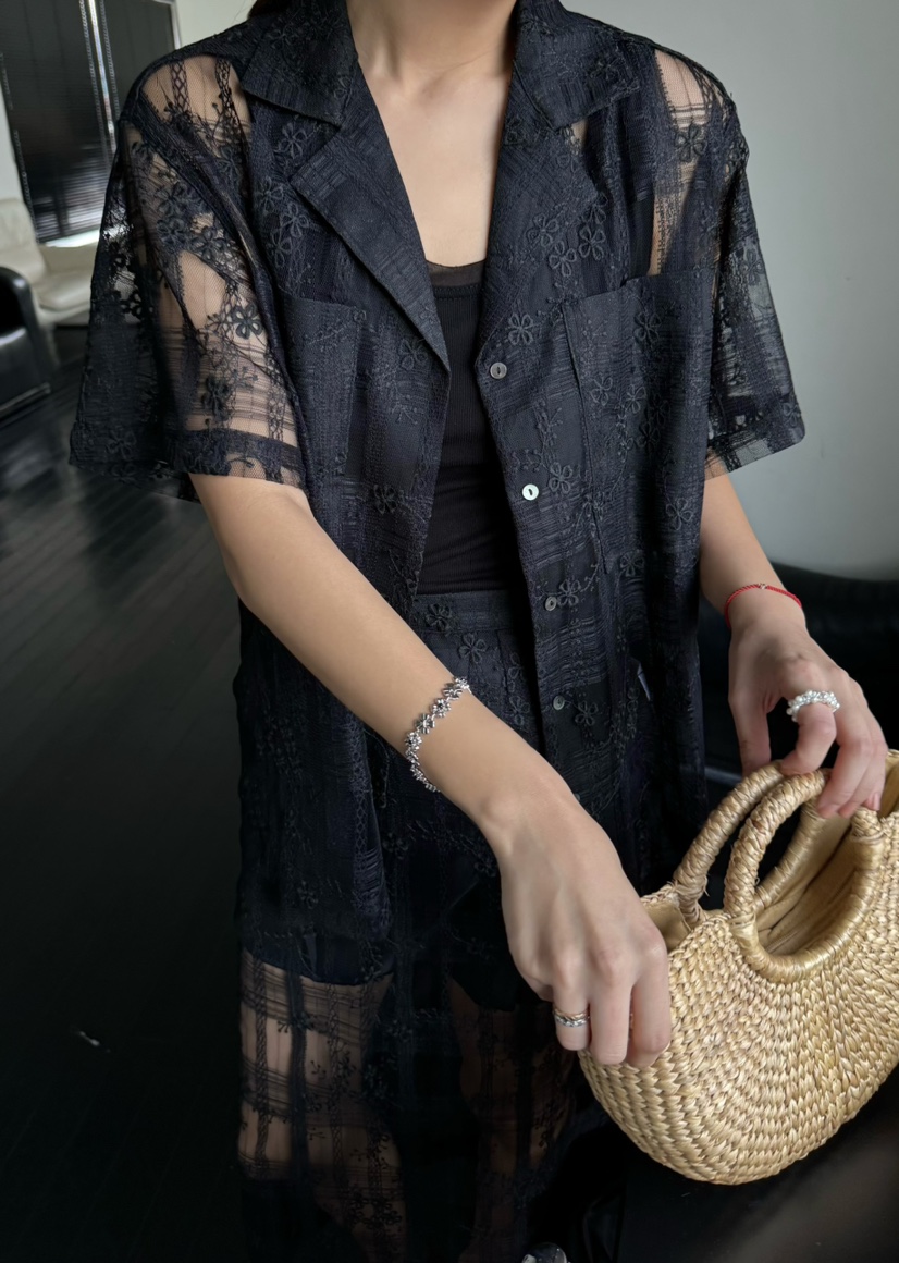 OUPPT直郵韓國代購㊣女裝新款25春夏時尚熱賣休閑襯衫蕾絲衫OUPPT襯衫/蕾絲衫圖色2