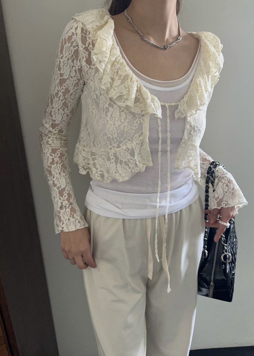 OUPPT韓國㊣直郵東大門代購女裝新款25春夏襯衫蕾絲衫蕾絲開衫OUPPT襯衫/蕾絲衫