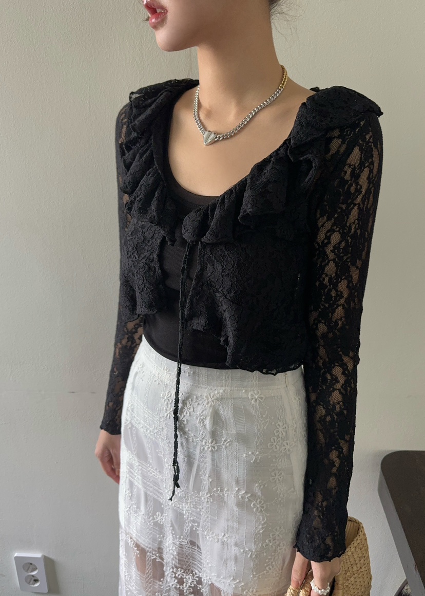 OUPPT韓國㊣直郵東大門代購女裝新款25春夏襯衫蕾絲衫蕾絲開衫OUPPT襯衫/蕾絲衫