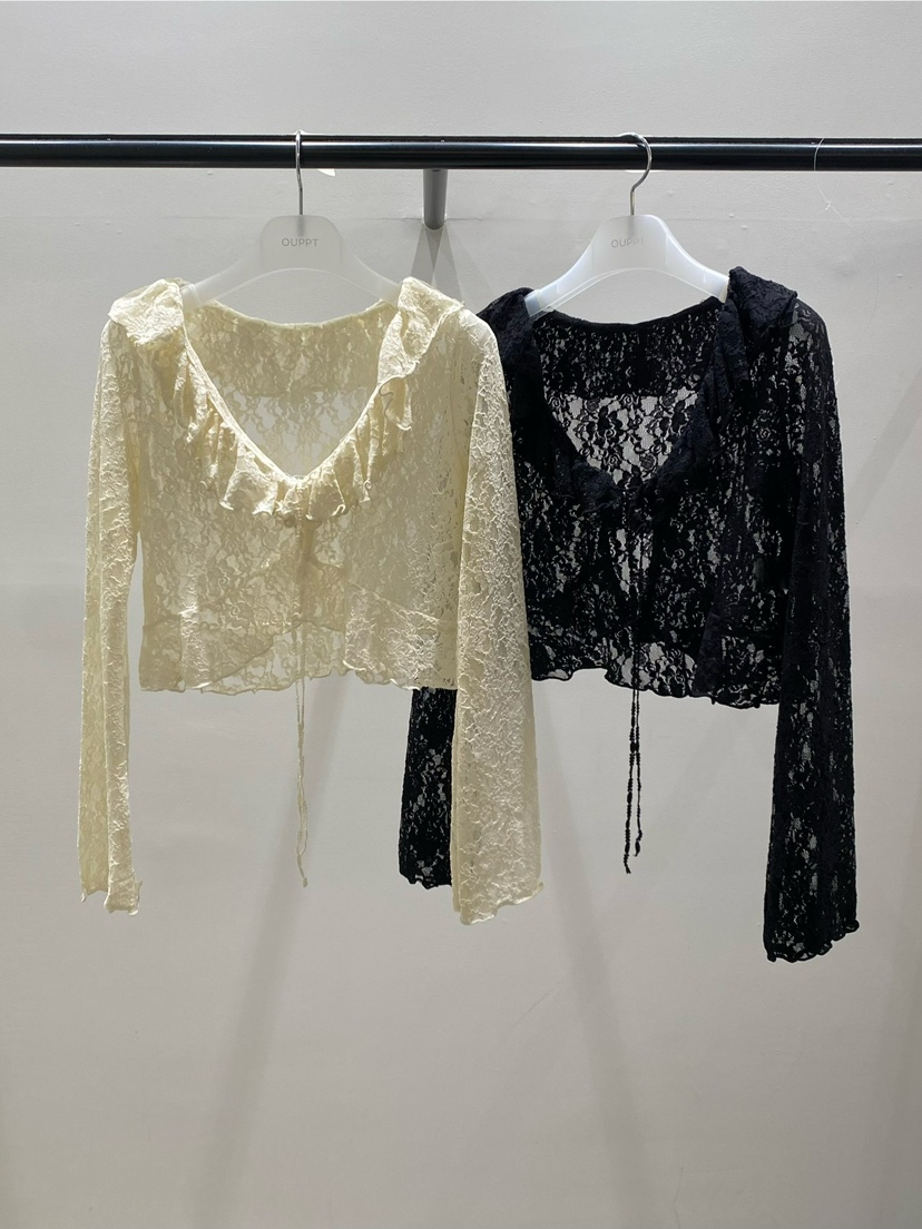 OUPPT韓國㊣直郵東大門代購女裝新款25春夏襯衫蕾絲衫蕾絲開衫OUPPT襯衫/蕾絲衫